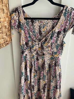 Free People Floral Tie-Front Mini Dress in Pink, Teal & Mustard